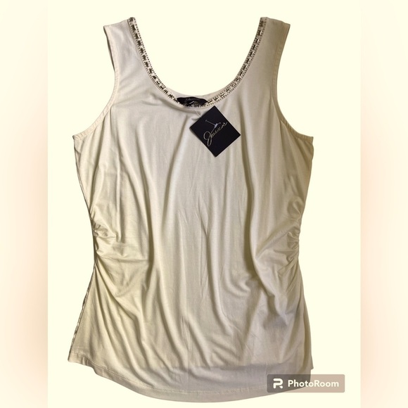 BEADED Tank Top Cream Coloured. Neutral coastal Beach vacation. Size Large - Picture 4 of 14